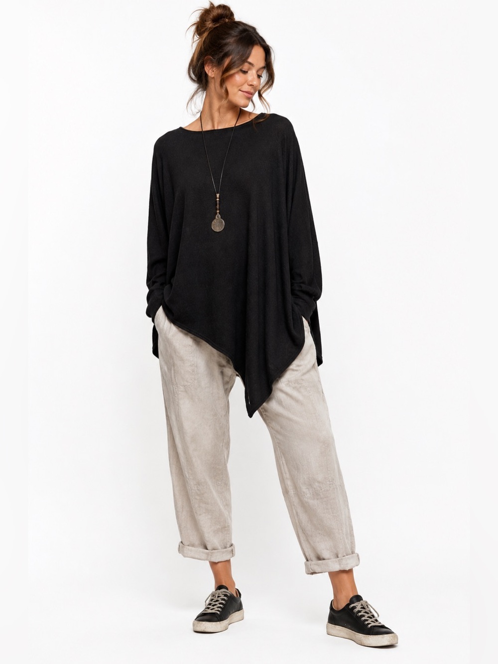KAVU Made in Canada Black Asymmetrical Tunic Top OS